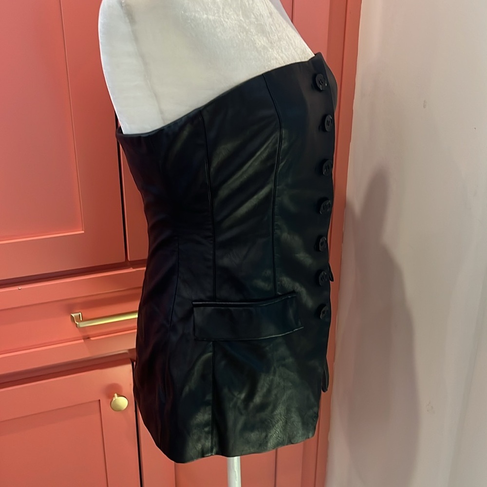 Peter Som Faux Leather Strapless Bustier Top - Picture 7 of 11